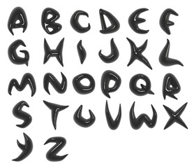 3d render of black organic alphabet fonts