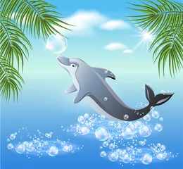 Papier Peint Lavable Dauphins Les dauphins sautent de l& 39 eau