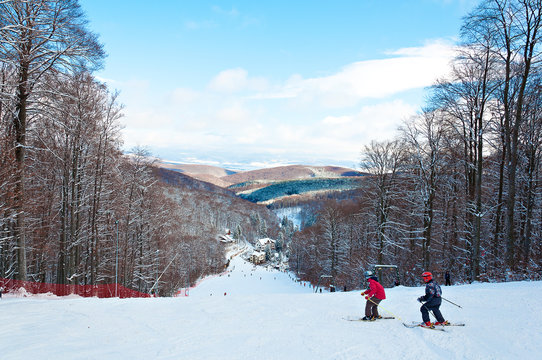 Snow covered winter ski center