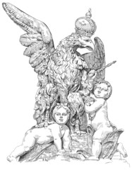 Royal eagle wearing a crown and two babies