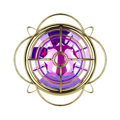 3D rendered Shiny Gemstone with golden frame.