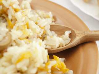 Spoon in a plate with rice
