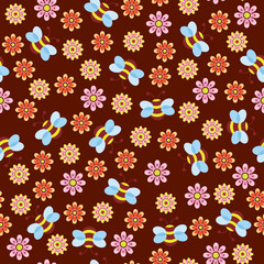 Seamless floral wallpaper with bees