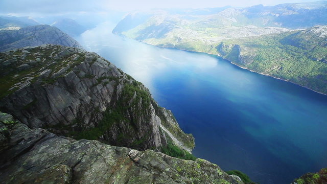 Norway fjord panorama from Preikestolen mountain