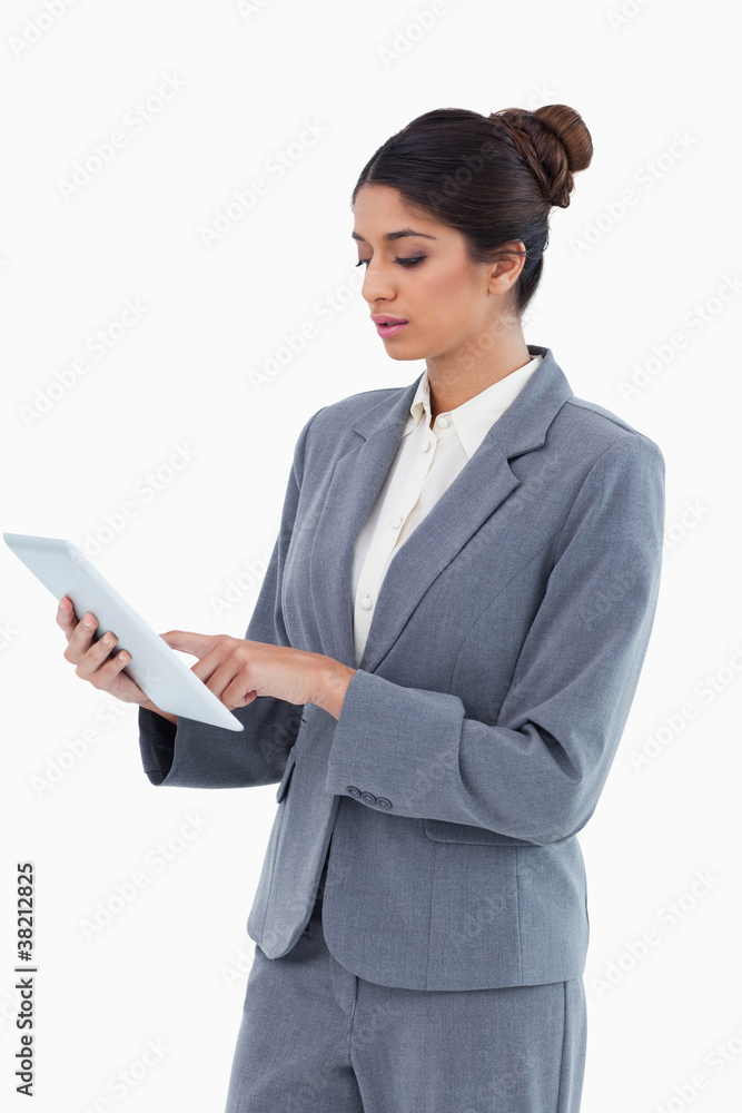 Aufkleber saleswoman using tablet computer