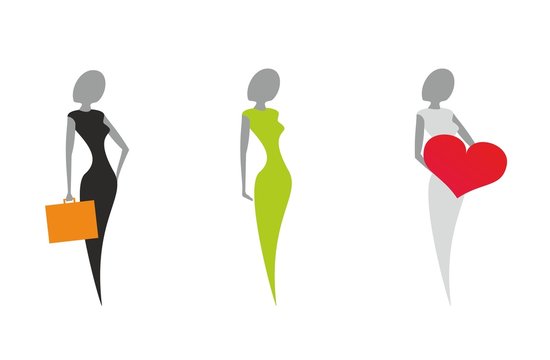 Icon set of stylized women's silhouettes in a symbol form
