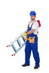 Handyman or worker carrying ladder