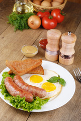 Fried eggs with sausages