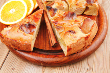 baked food : apple pies on plate and lemon