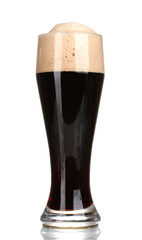 dark beer in a glass isolated on white