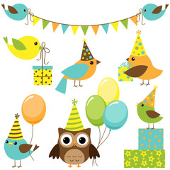 Vector set of party birds