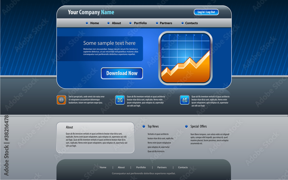 Poster web site design template, vector. (real size)