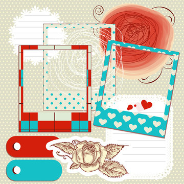 Scrapbook elements, paper scribbles and photo frames