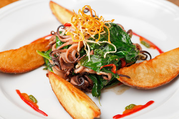 grilled octopus and spinach