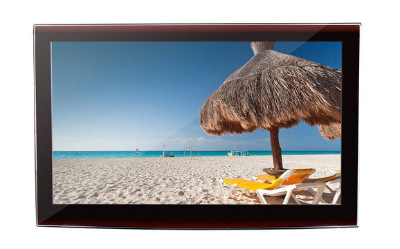 Idyllic Caribbean beach on the flat TV display