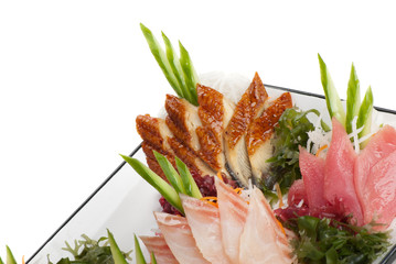 Set of Sashimi on Daikon with Seaweed, Cucumber