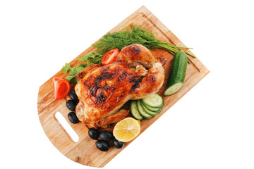 baked meat : fresh whole chicken with vegetables