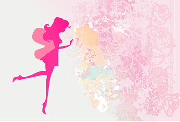 Naklejka na ściany i meble floral background with a beautiful fairy