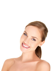 Obraz premium Portrait of beautiful woman on white background