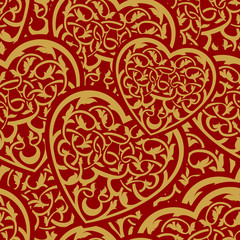 Valentine day gold seamless wallpaper pattern with heart