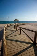 Boardwalk in Los Caños beach. Andalusia, Spain