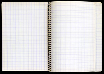 Notepad with a spiral binding and checkered sheets.