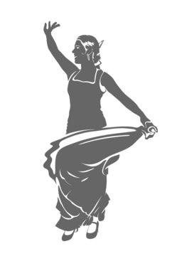 flamenco dancer silhouette, gray dress, dancing clip art preview