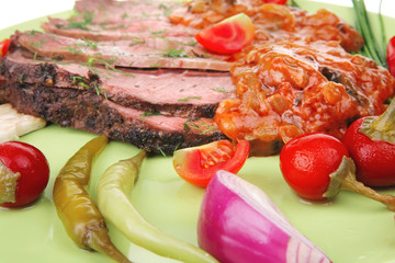corned beef on plate with vegetables