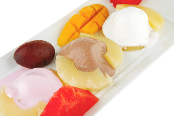 tropical fruits and ice cream