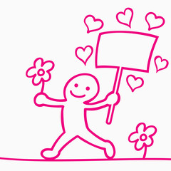 cartoon of men with flower and hearts