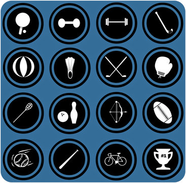 blue  signs. Sport equipment icons. sport icons.