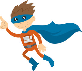 Super-héros technologique avec cape volant dans les airs