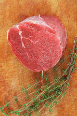 fresh red meat : raw beef fillet on wood