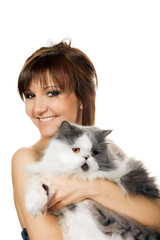 Fototapeta na wymiar Charming young woman with cat