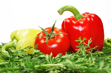 Composition with raw vegetables. vegetables, tomato