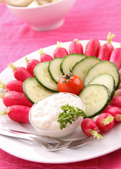 plate of vegetables and dip
