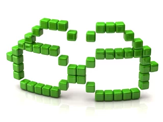 Fototapete Pixel Brillensymbol aus grünen Würfeln