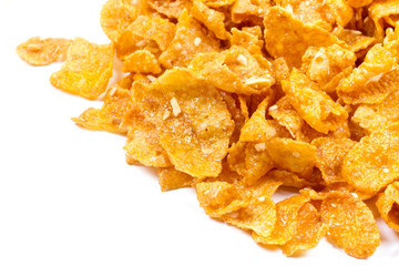 Breakfast corn flakes on white background