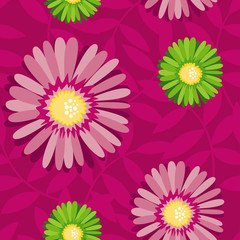 Aster flower contrast seamless pattern