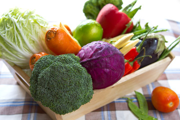Varieties of vegetable in a wood tray