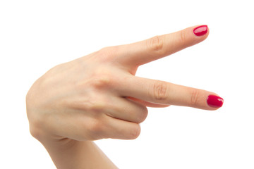 Hand with two fingers up in the peace or victory symbo