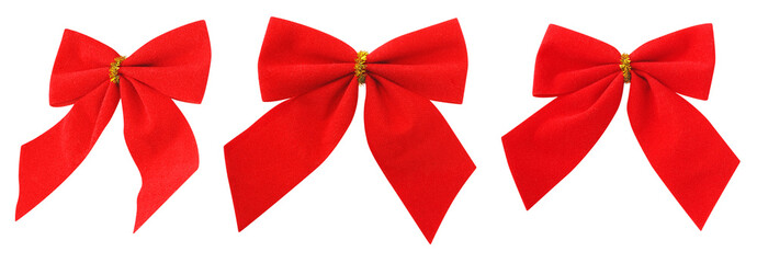 Isolated bows. Three red bow decorations isolated on white background