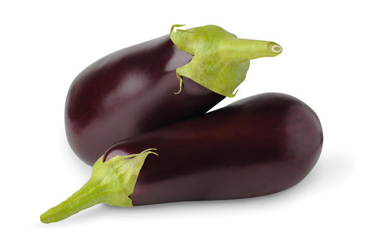 Two fresh eggplants isolated on white background