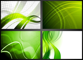 Set of green wavy backgrounds