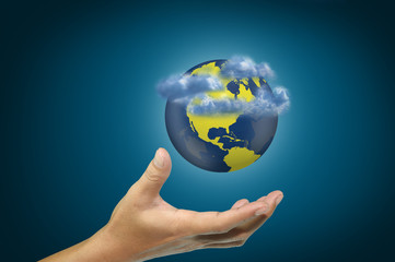Hand of business man hold earth globe