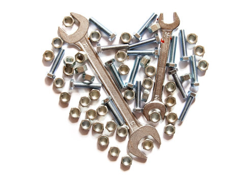 Assorted Wrench,nuts And Bolts Heart