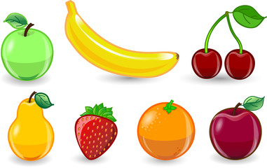 Мультфильм апельсин, банан, яблоко, клубника, груша, вишня