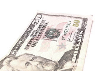 fifty dollar bill on a white background