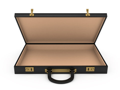 Open black case over white background