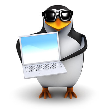 3d Penguin displays his new laptop